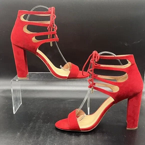 Charlotte Russe red Sienna womens strappy heel size 9 party formal cocktail - Picture 2 of 8